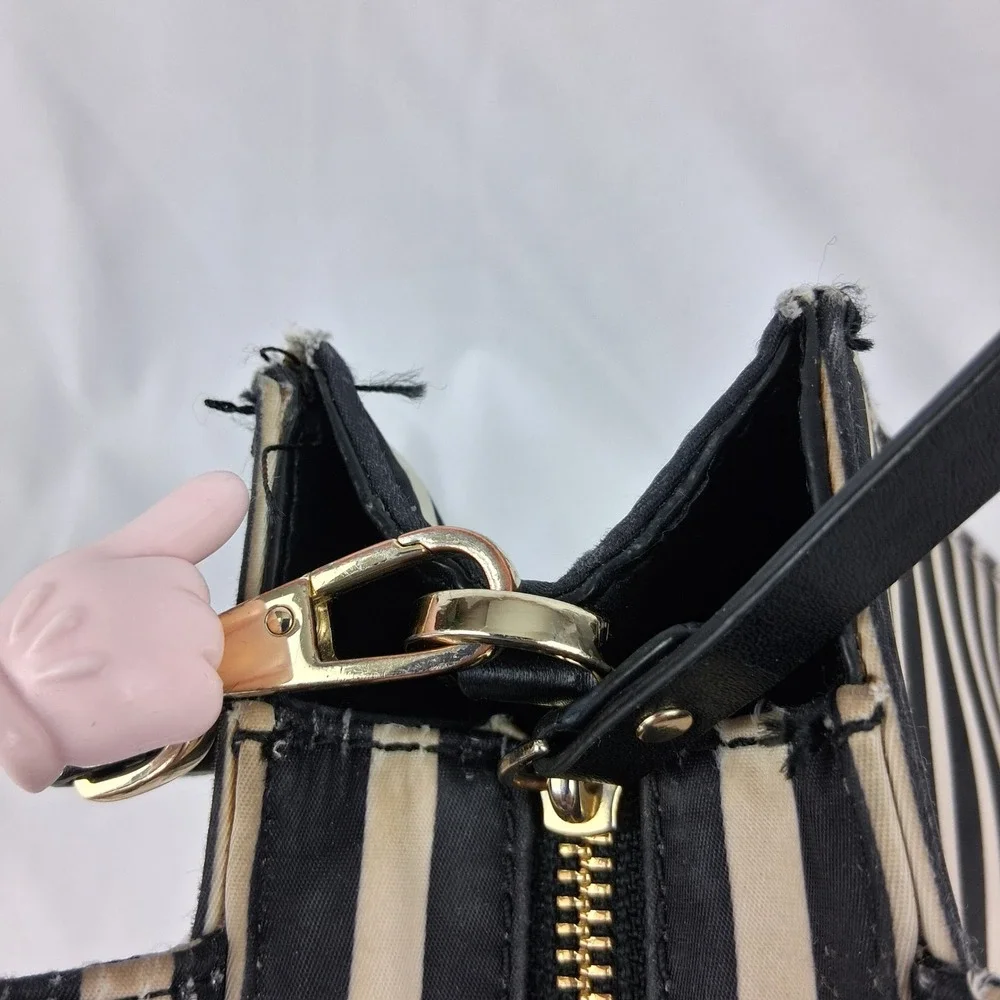 Kate Spade New York Black Cream Striped Satchel Crossbody Bag R00675